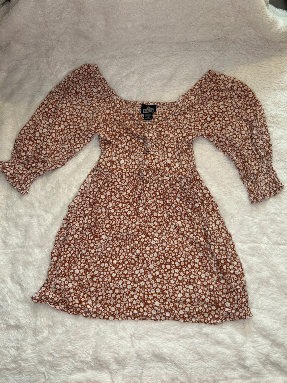 Angie Burnt Orange Floral Tie-Front Mini Dress
